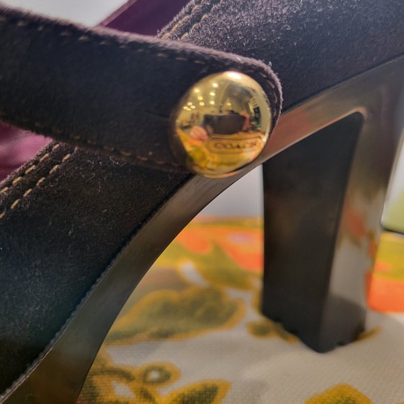 Coach Shoes Brown Suede Mary Jane Heels Platform Unique - Picture 8 of 12